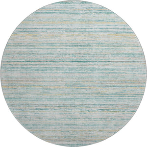 HomeRoots 8' X 8' Teal, Ivory & Gold Striped Round Rug - Washable, UV-Protected, Non-Slip for Modern Homes 692373