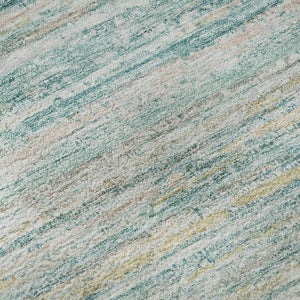 HomeRoots 8' X 8' Teal, Ivory & Gold Striped Round Rug - Washable, UV-Protected, Non-Slip for Modern Homes 692373