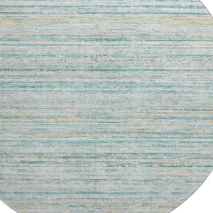HomeRoots 8' X 8' Teal, Ivory & Gold Striped Round Rug - Washable, UV-Protected, Non-Slip for Modern Homes 692373