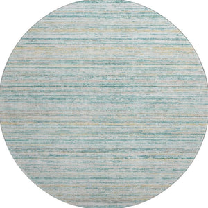 HomeRoots 8' X 8' Teal, Ivory & Gold Striped Round Rug - Washable, UV-Protected, Non-Slip for Modern Homes 692373