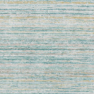 HomeRoots 8' Striped Teal, Ivory & Gold Washable Area Rug with UV Protection for High-Traffic Spaces 692374