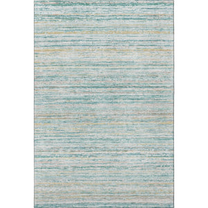 HomeRoots 9' X 12' Gorgeous Teal, Ivory & Gold Striped Washable Area Rug with UV Protection for Busy Homes 692375