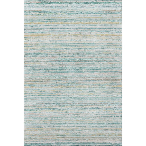 HomeRoots 9' X 12' Gorgeous Teal, Ivory & Gold Striped Washable Area Rug with UV Protection for Busy Homes 692375