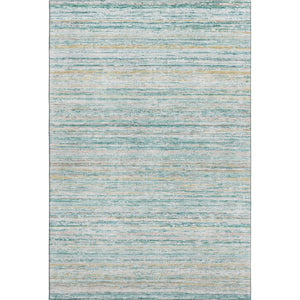 HomeRoots 10' X 14' Teal Ivory Gold Striped Washable Area Rug with UV Protection for Stylish Homes & Pets 692376