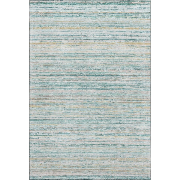 HomeRoots 10' X 14' Teal Ivory Gold Striped Washable Area Rug with UV Protection for Stylish Homes & Pets 692376