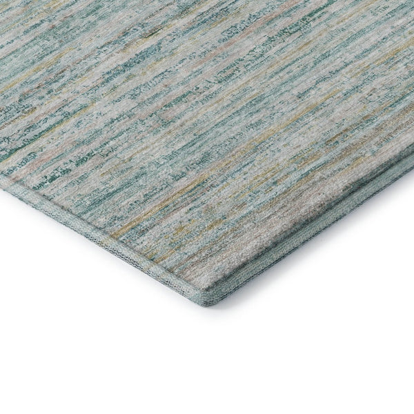 HomeRoots 10' X 14' Teal Ivory Gold Striped Washable Area Rug with UV Protection for Stylish Homes & Pets 692376