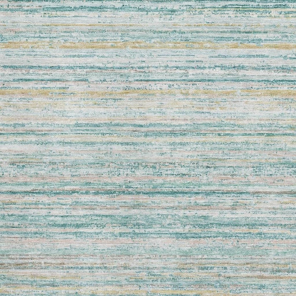 HomeRoots 10' X 14' Teal Ivory Gold Striped Washable Area Rug with UV Protection for Stylish Homes & Pets 692376