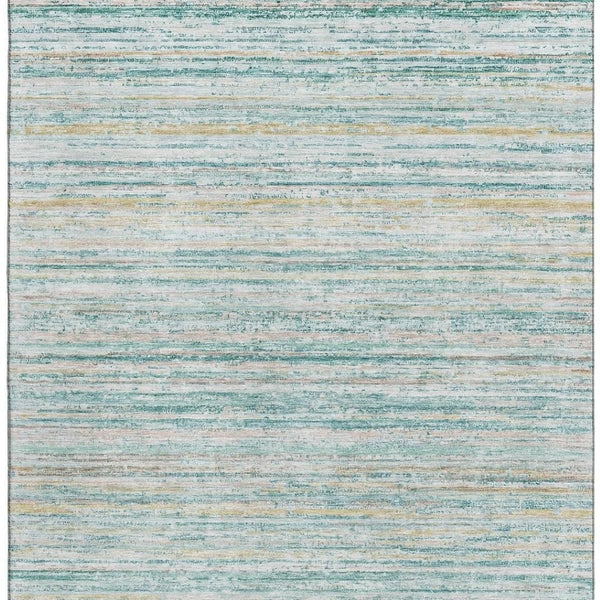 HomeRoots 10' X 14' Teal Ivory Gold Striped Washable Area Rug with UV Protection for Stylish Homes & Pets 692376