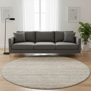 HomeRoots 8' X 8' Washable Round Rug in Terra Cotta, Gold & Peach Stripes – UV Resistant & Stain-Proof Design 692379