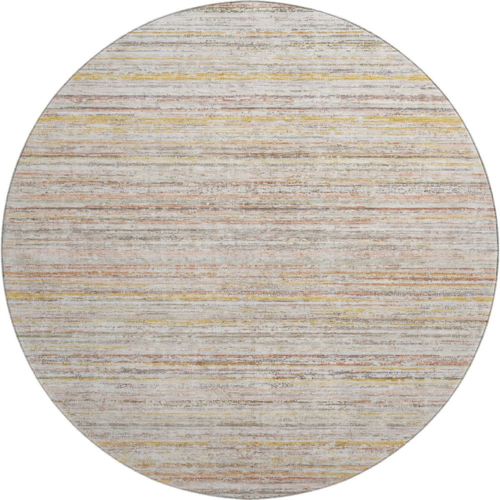 HomeRoots 8' X 8' Washable Round Rug in Terra Cotta, Gold & Peach Stripes – UV Resistant & Stain-Proof Design 692379
