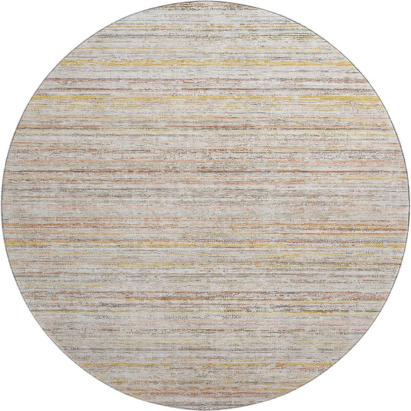 HomeRoots 8' X 8' Washable Round Rug in Terra Cotta, Gold & Peach Stripes – UV Resistant & Stain-Proof Design 692379