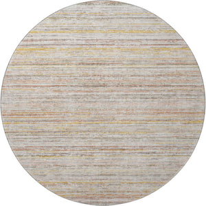 HomeRoots 8' X 8' Washable Round Rug in Terra Cotta, Gold & Peach Stripes – UV Resistant & Stain-Proof Design 692379