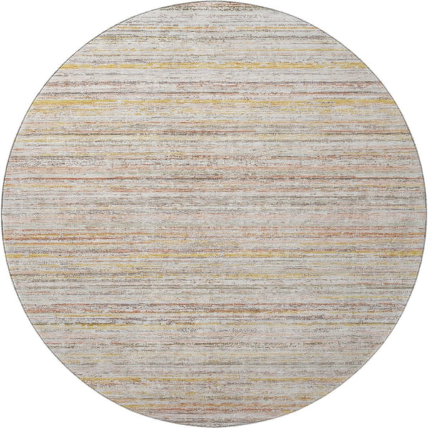 HomeRoots 8' X 8' Washable Round Rug in Terra Cotta, Gold & Peach Stripes – UV Resistant & Stain-Proof Design 692379