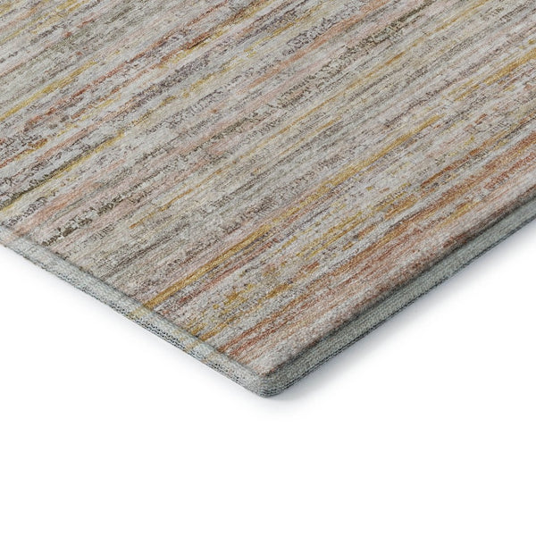 HomeRoots 8' Terra Cotta Gold & Peach Striped Washable Area Rug – UV Protected, Durable, Stylish for Any Room! 692380