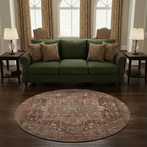HomeRoots 8' X 8' Burgundy Ivory Gold Oriental Rug - Washable, UV Protected, Family-Friendly, Stylish Comfort 692385