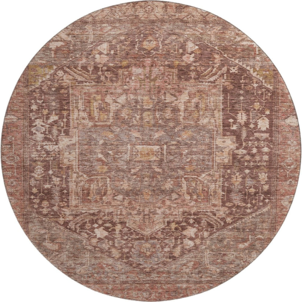 HomeRoots 8' X 8' Burgundy Ivory Gold Oriental Rug - Washable, UV Protected, Family-Friendly, Stylish Comfort 692385