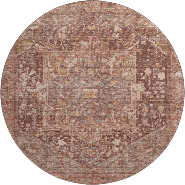HomeRoots 8' X 8' Burgundy Ivory Gold Oriental Rug - Washable, UV Protected, Family-Friendly, Stylish Comfort 692385