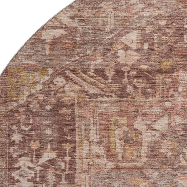 HomeRoots 8' X 8' Burgundy Ivory Gold Oriental Rug - Washable, UV Protected, Family-Friendly, Stylish Comfort 692385