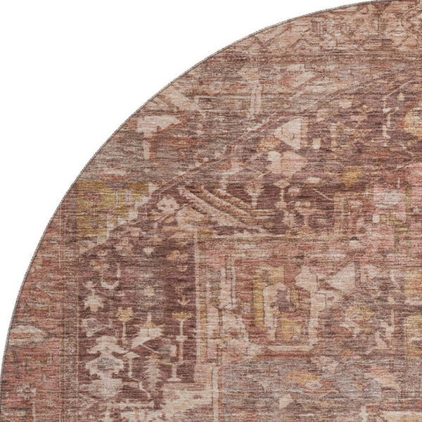 HomeRoots 8' X 8' Burgundy Ivory Gold Oriental Rug - Washable, UV Protected, Family-Friendly, Stylish Comfort 692385