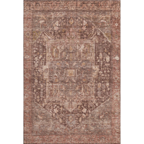 HomeRoots 8' Elegant Burgundy, Ivory & Gold Oriental Area Rug - Washable, Stain Resistant & UV Protected! 692386