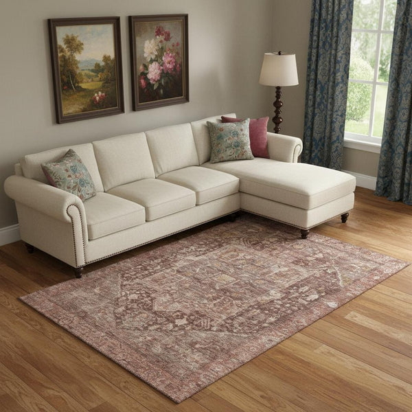 HomeRoots 10' X 14' Burgundy Ivory Gold Oriental Area Rug - Washable, UV-Protected, Stain-Resistant Durability 692388