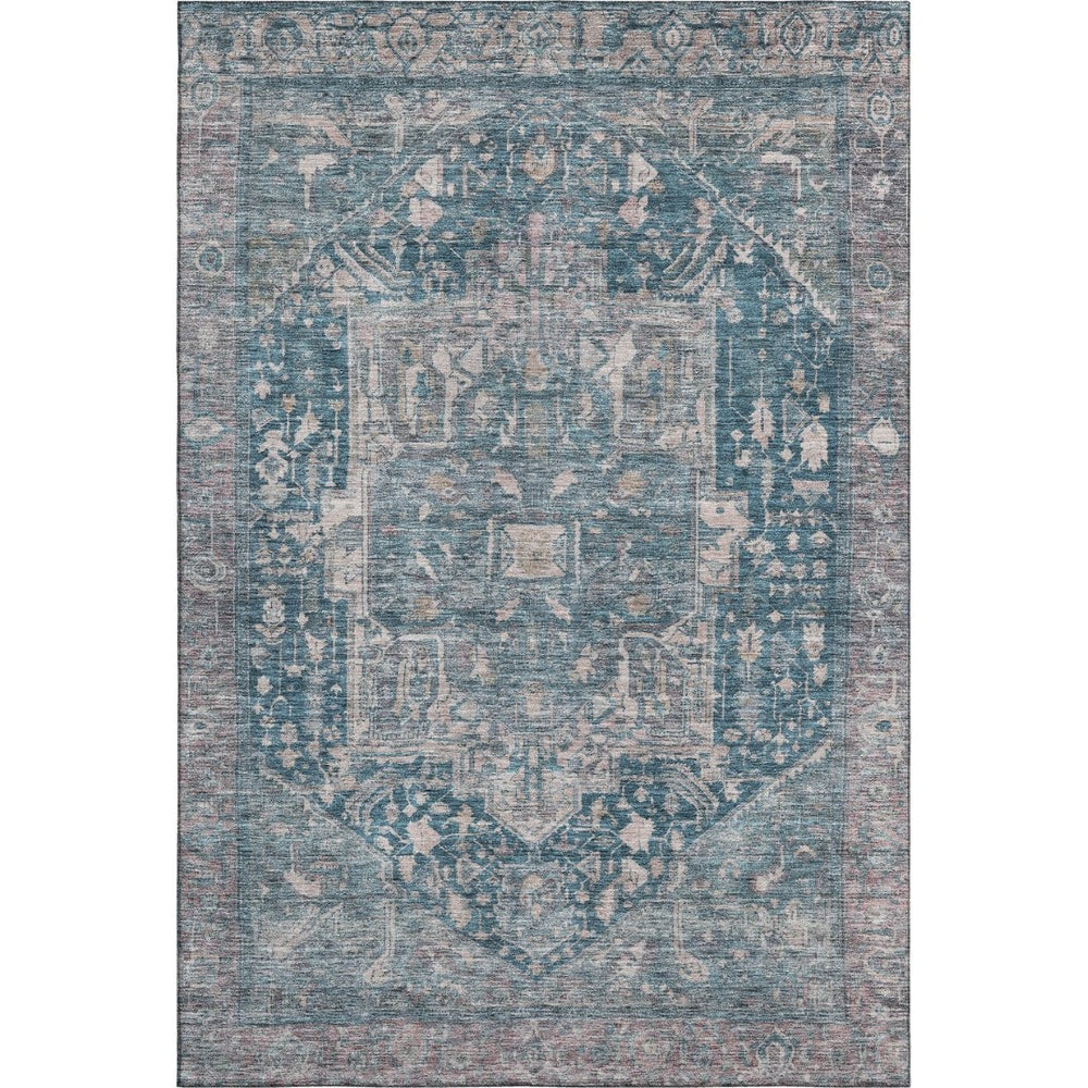 HomeRoots 5' X 8' Washable Blue Gray and Silver Oriental Area Rug with UV Protection for Busy Homes 692390