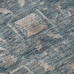 HomeRoots 8' X 8' Elegant Blue Gray Silver Oriental Washable Round Rug with UV Protection for Busy Homes 692391