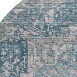 HomeRoots 8' X 8' Elegant Blue Gray Silver Oriental Washable Round Rug with UV Protection for Busy Homes 692391