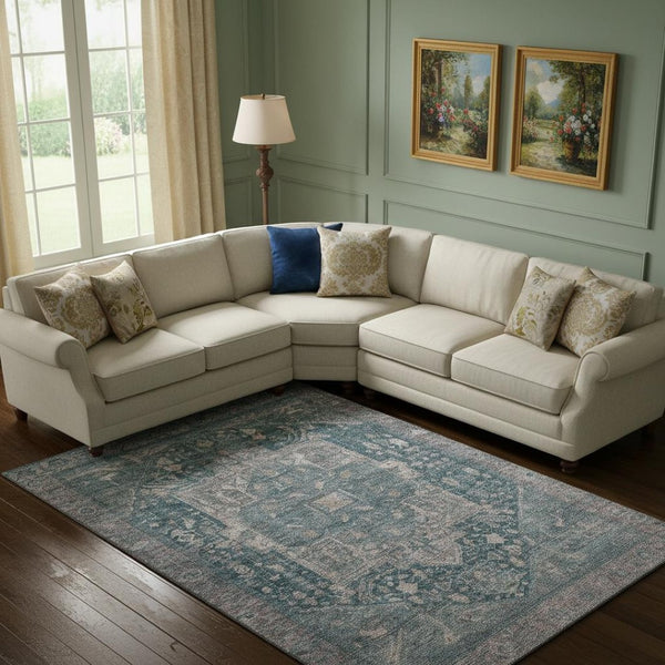 HomeRoots 9' X 12' Elegant Blue Gray Silver Oriental Washable Area Rug with UV Protection & Stain Resistance 692393