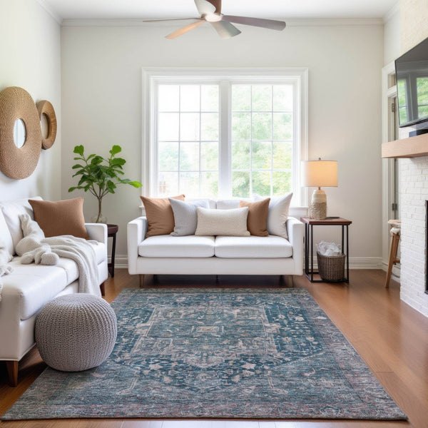 HomeRoots 9' X 12' Elegant Blue Gray Silver Oriental Washable Area Rug with UV Protection & Stain Resistance 692393