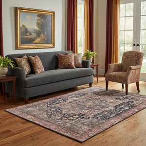HomeRoots 5' X 8' Charcoal Gold and Rust Oriental Area Rug - Washable, UV Protected, Durable & Stylish Design 692396