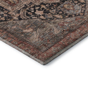 HomeRoots 8' X 8' Charcoal Gold and Rust Oriental Round Rug – Washable, UV-Protected, and Stain-Resistant Beauty 692397