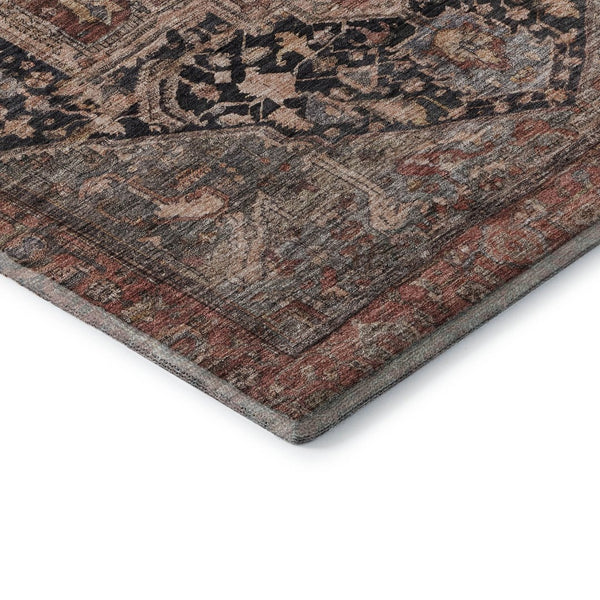 HomeRoots 8' X 8' Charcoal Gold and Rust Oriental Round Rug – Washable, UV-Protected, and Stain-Resistant Beauty 692397