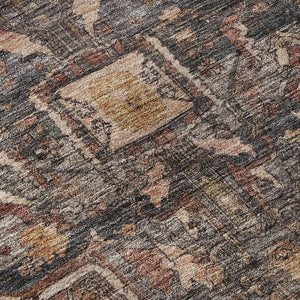 HomeRoots 8' X 8' Charcoal Gold and Rust Oriental Round Rug – Washable, UV-Protected, and Stain-Resistant Beauty 692397