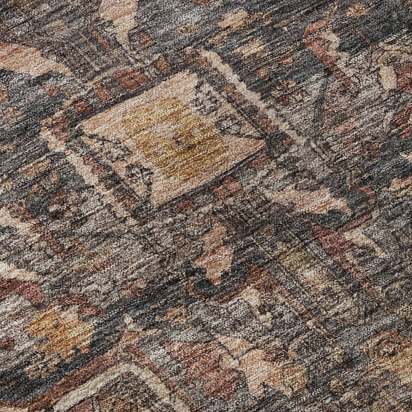 HomeRoots 8' X 8' Charcoal Gold and Rust Oriental Round Rug – Washable, UV-Protected, and Stain-Resistant Beauty 692397