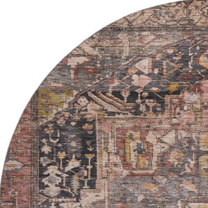 HomeRoots 8' X 8' Charcoal Gold and Rust Oriental Round Rug – Washable, UV-Protected, and Stain-Resistant Beauty 692397