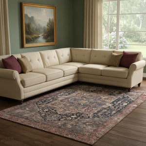 HomeRoots 8' Charcoal Gold & Rust Oriental Washable Area Rug - UV Protected, Stain Resistant, Non-Slip Design 692398