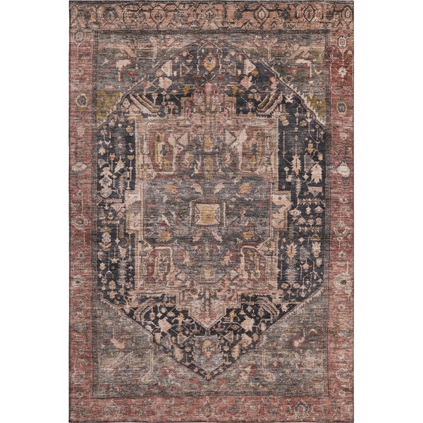 HomeRoots 9' X 12' Charcoal Gold And Rust Washable Oriental Area Rug with UV Protection for Family Homes 692399