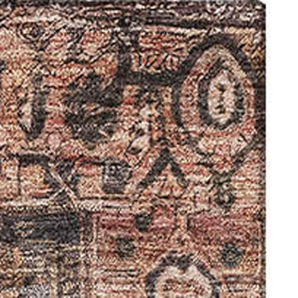 HomeRoots 9' X 12' Charcoal Gold And Rust Washable Oriental Area Rug with UV Protection for Family Homes 692399