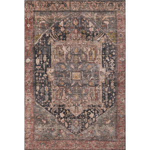 HomeRoots 9' X 12' Charcoal Gold And Rust Washable Oriental Area Rug with UV Protection for Family Homes 692399