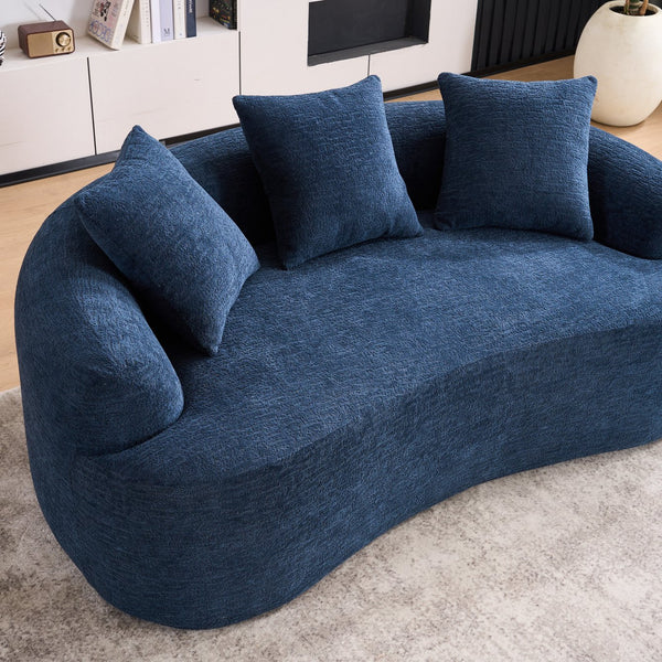English Elm LY-025S Curved Loveseat Compact 65" Space-Saving Chenille Upholstery, 30D Foam+Spring Comfort Blue W2231P261298