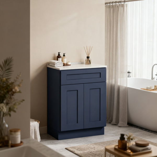 English Elm 24" Navy Shaker Solid Wood Base Cabinet Soft Close Drawer Storage for Kitchen Bath T2950P479979