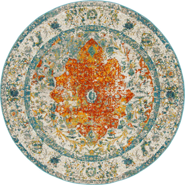 Unique Loom Rosso Strada Machine Made Border Rug Orange, Beige/Black/Gold/Ivory/Red/Blue 8' 0" x 8' 0"