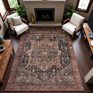 HomeRoots 10' X 14' Charcoal Gold & Rust Washable Area Rug - Elegant, Durable, Stain-Resistant Design for All Homes 692400
