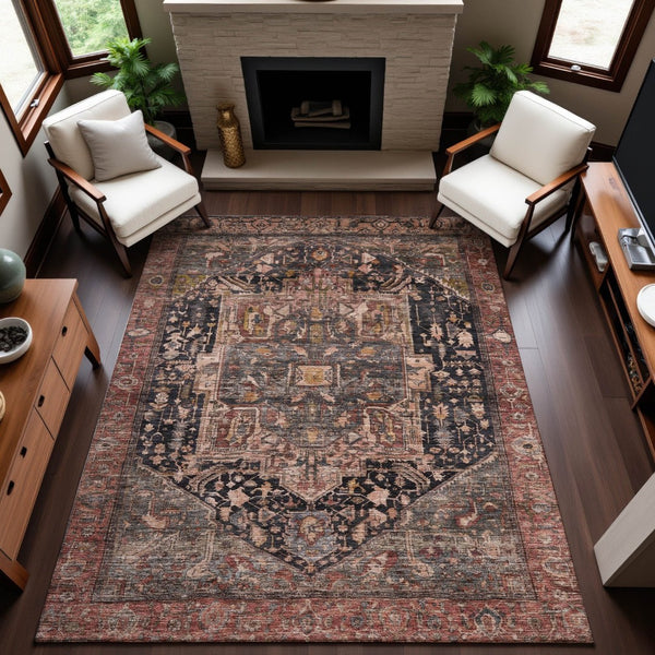 HomeRoots 10' X 14' Charcoal Gold & Rust Washable Area Rug - Elegant, Durable, Stain-Resistant Design for All Homes 692400