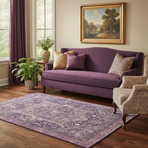 HomeRoots 5' X 8' Eggplant Gold and Gray Oriental Area Rug - Durable, Washable, UV Protected for Family Living 692402