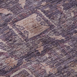 HomeRoots 8' X 8' Stylish Eggplant Gold Gray Oriental Washable Round Rug - UV Protected, Durable & Easy Care 692403