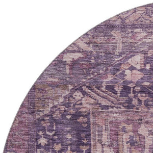 HomeRoots 8' X 8' Stylish Eggplant Gold Gray Oriental Washable Round Rug - UV Protected, Durable & Easy Care 692403