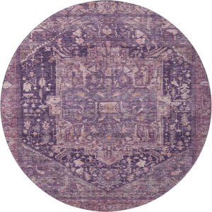 HomeRoots 8' X 8' Stylish Eggplant Gold Gray Oriental Washable Round Rug - UV Protected, Durable & Easy Care 692403