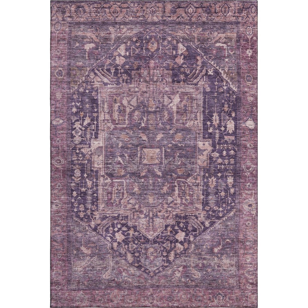 HomeRoots 8' Washable Eggplant Gold & Gray Oriental Area Rug with UV Protection - Durable & Stain Resistant! 692404